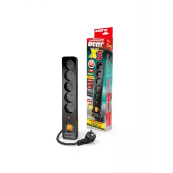 Regleta de enchufes Acar X5/1,5 5 tomas con protección contra sobretensiones 1,5 m Acar X5-Black