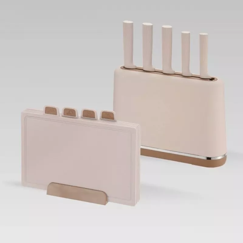 Maestro MR-1412-BEIGE juego de cuchillos con bloque + set de tablas de cortar beige