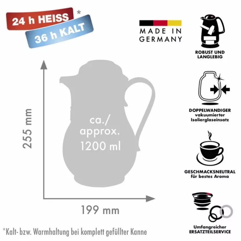 Termo ROTPUNKT 1,2 L, marfil — 24 h caliente / 36 h frío, asa, 199×255 mm