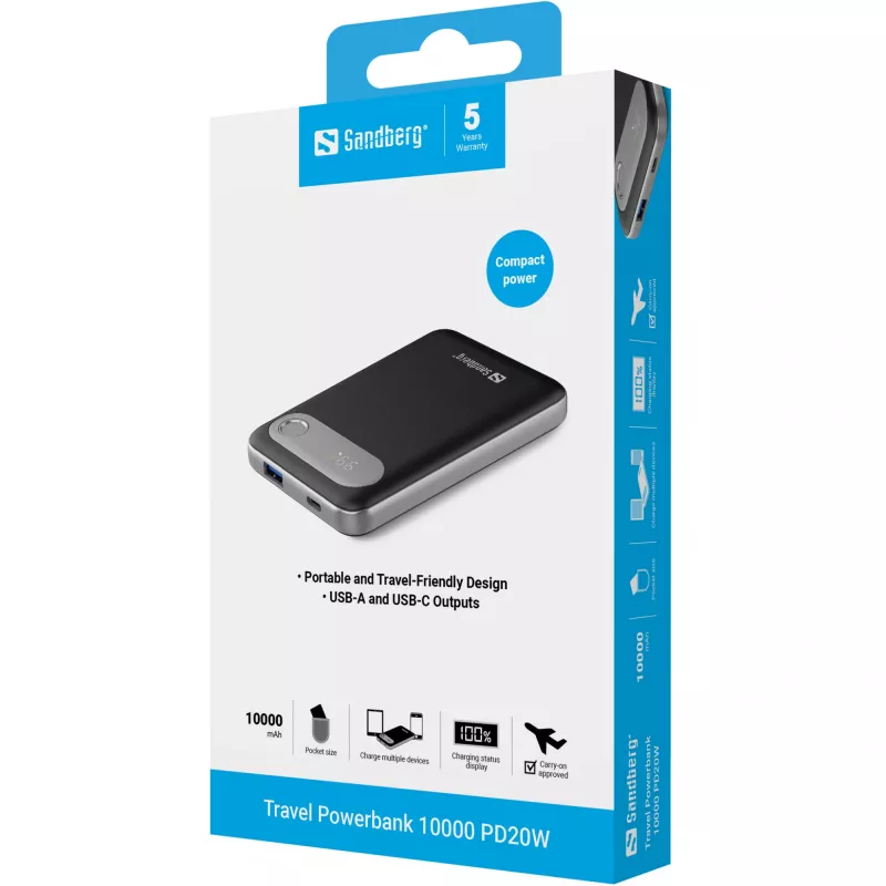 Batería externa Sandberg Travel Powerbank 10000 PD20W 10000 mAh polímero de litio