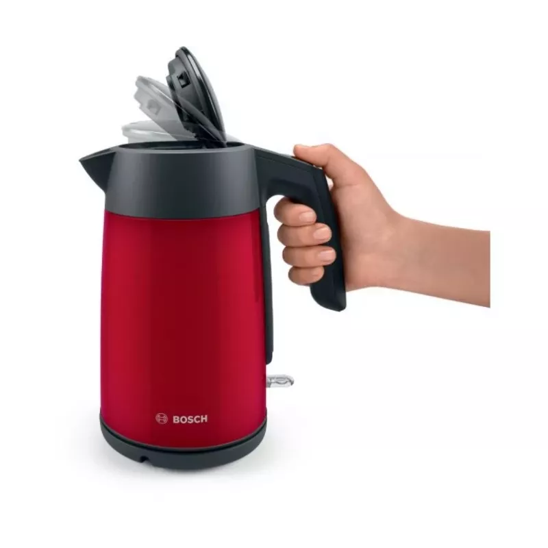 Hervidor eléctrico Bosch TWK7L464 – capacidad 1,7 L, 2400 W, rojo, carcasa de plástico