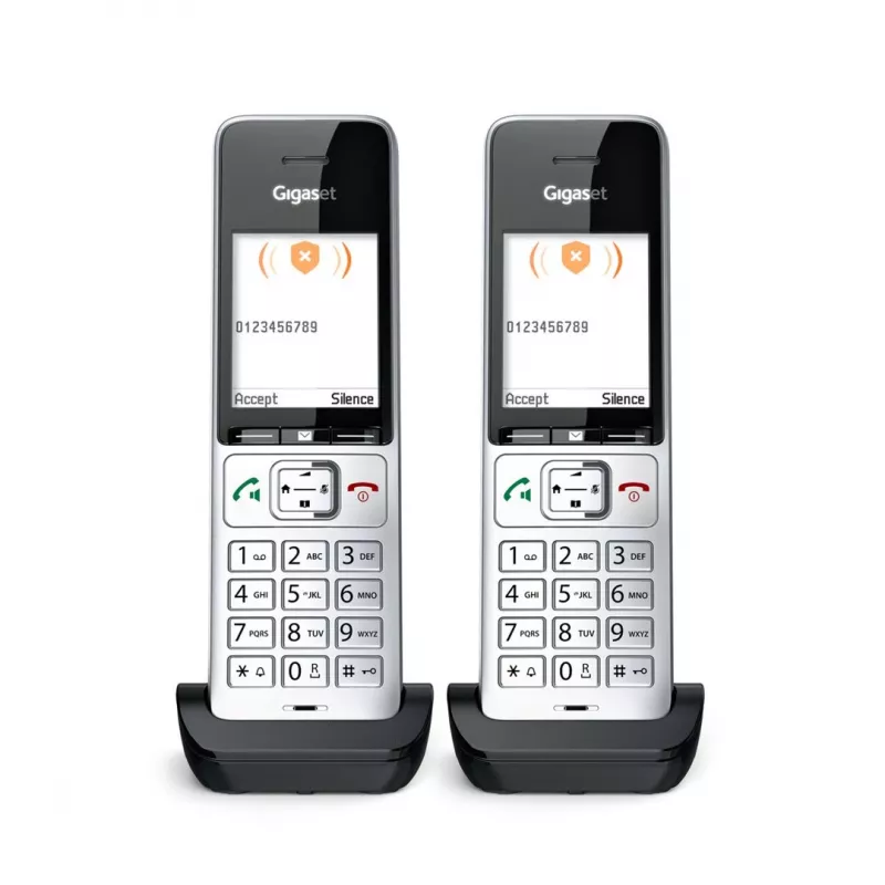 Teléfono analógico/DECT Gigaset COMFORT 500HX duo con identificación de llamadas negro, plata