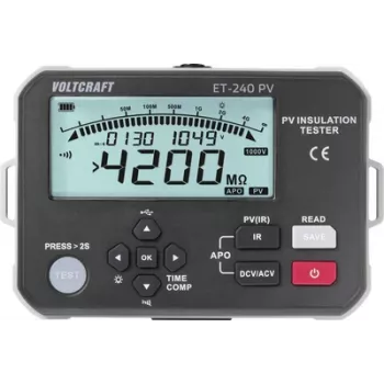 Voltcraft ET-240 PV medidor de aislamiento 125 V, 250 V, 500 V, 1000 V 4000 MET-240 PV comprobador de aislamiento PV 1000V 4G medición de tensión: 1000 V/DC, 600 V/AC tensiones de prueba 125/250/500/1000 V Iso
