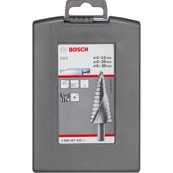 Set de brocas escalonadas Bosch HSS con mango de 3 caras para aluminio y plástico