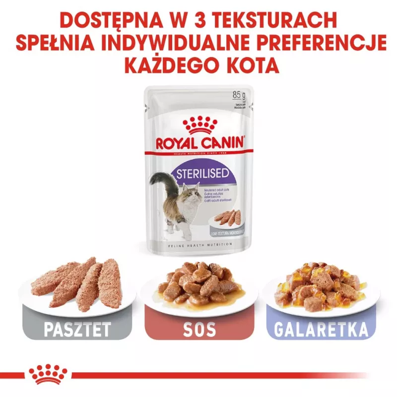 ROYAL CANIN FHN Sterilised en salsa – Comida húmeda para gatos adultos – 12x85g