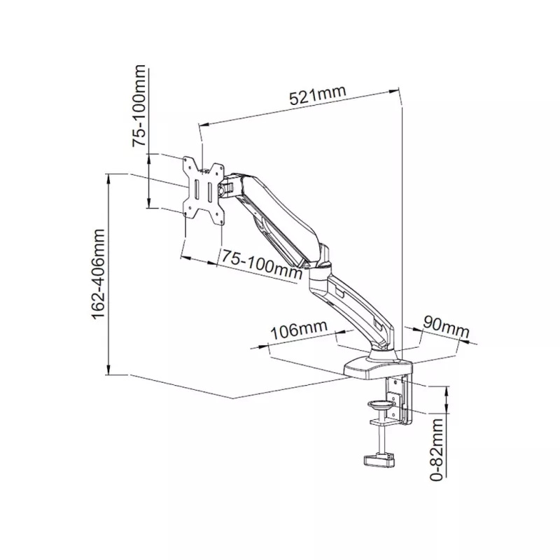 ART soporte de escritorio con resorte de gas para 1 monitor