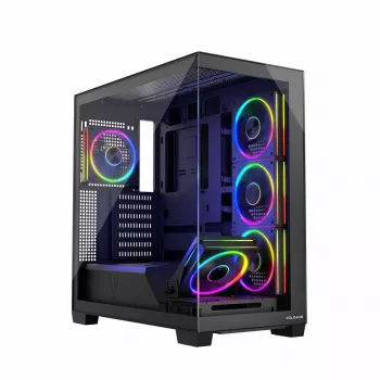 Caja de PC MODECOM Volcano Stellar 5F ATX Midi Tower, cristal templado, 5 ventiladores preinstalados, USB‑C, compatible con microATX/ATX, GPU máx. 420 mm, altura de disipador de CPU 175 mm