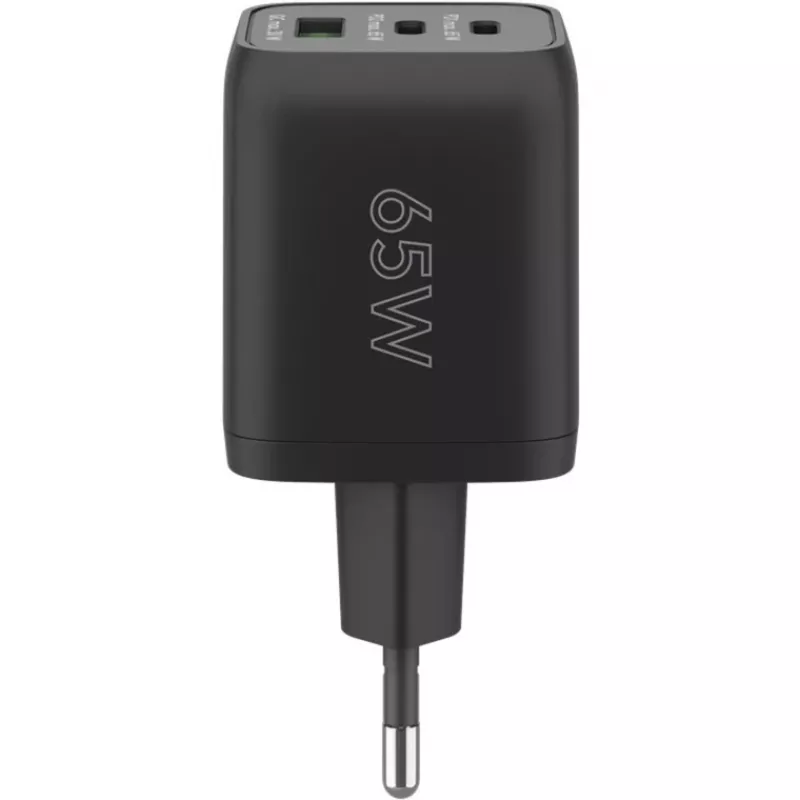 Cargador rápido USB-C Nano, PD, GaN, 65 vatios, cable trenzado USB-C (negro, 1x USB-A, 2x USB-C PD, Quick Charge 3.0, cable de 1 metro)