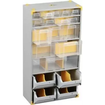 Organizador de taller allit Werkstatt-Magazin 465610, 19 compartimentos, caja de almacenamiento portátil para piezas pequeñas