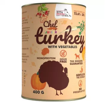 SYTA MICHA Chef Comida húmeda para perros Pavo con verduras Junior 400 g