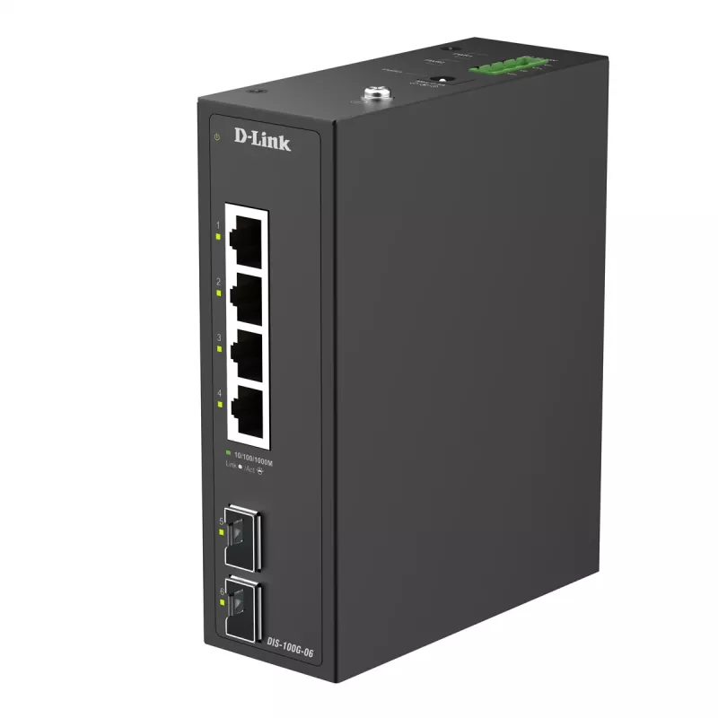D-Link switch industrial Gigabit no gestionado de 6 puertos con 2 puertos SFP