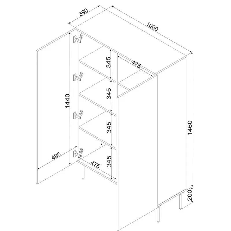 Vitrina Cama Meble PALAZZO BIS 1000×390×1660 mm blanco mate