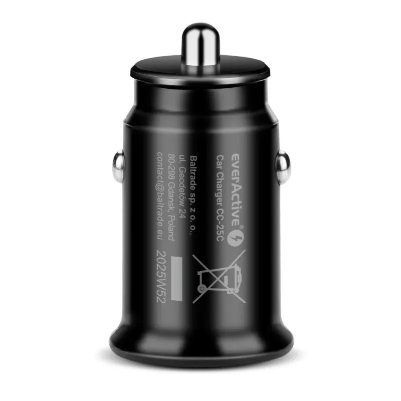 everActive CC-25C cargador de coche, 2x USB 12 W, con cable USB-C