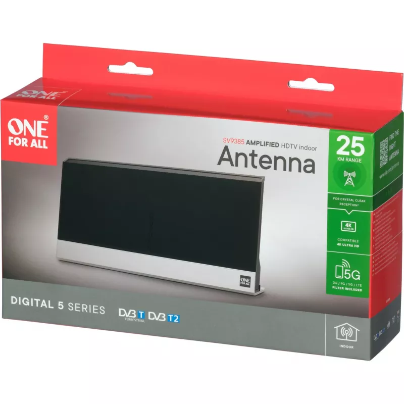 Antena de interior One For All SV 9385 DVB-T DVB-T2 negro