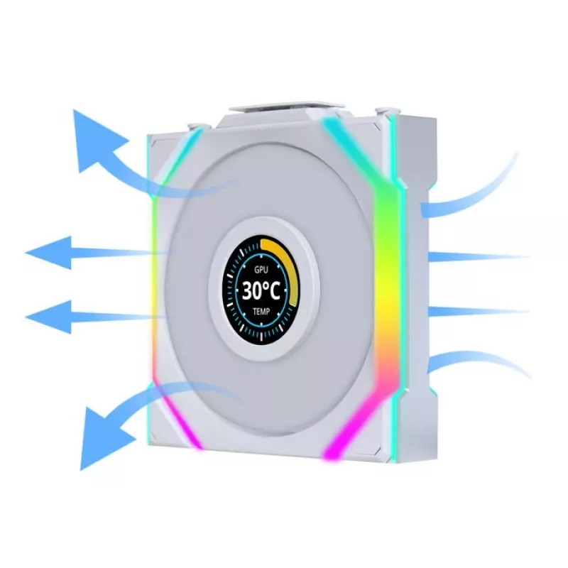 Lian Li UNI FAN SL Wireless LCD 120 Reverse Blade ventilador de caja, ARGB, PWM, 120 mm, blanco