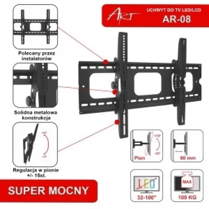 Soporte ART AR-08 (60-100; máx. 100kg) negro