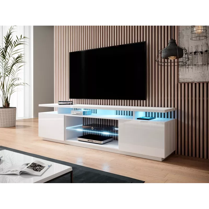 Mueble RTV EVA 180x40x56 blanco/blanco brillante