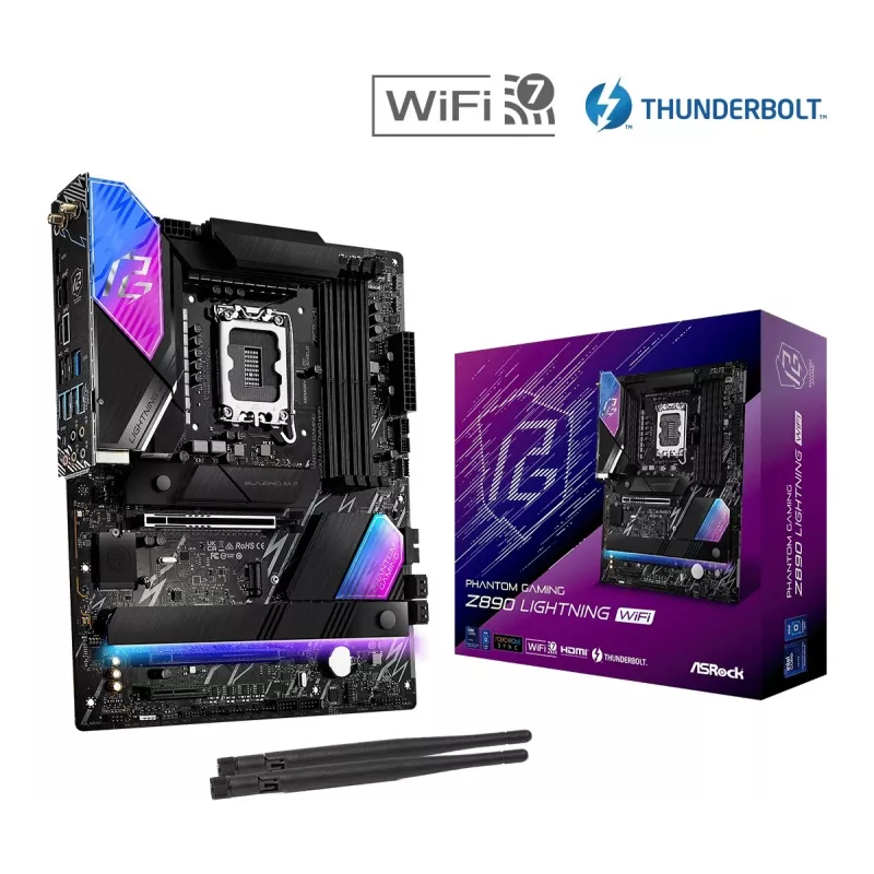Placa base ASRock Z890 Lightning WiFi — Intel Z890, LGA1851, ATX, 4× DDR5, Wi‑Fi 7, 2.5Gb LAN, Thunderbolt 4