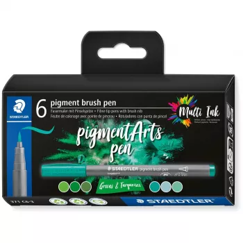 Rotuladores pincel Staedtler Pigment Arts verde y turquesa 6 uds.