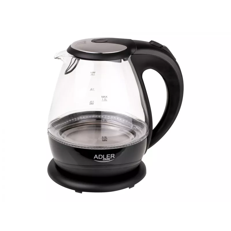 Hervidor de agua | Adler | Hervidor de agua | AD 1224 | Estándar | 2000 W | 1,5 L | Vidrio | Base giratoria 360° | Negro