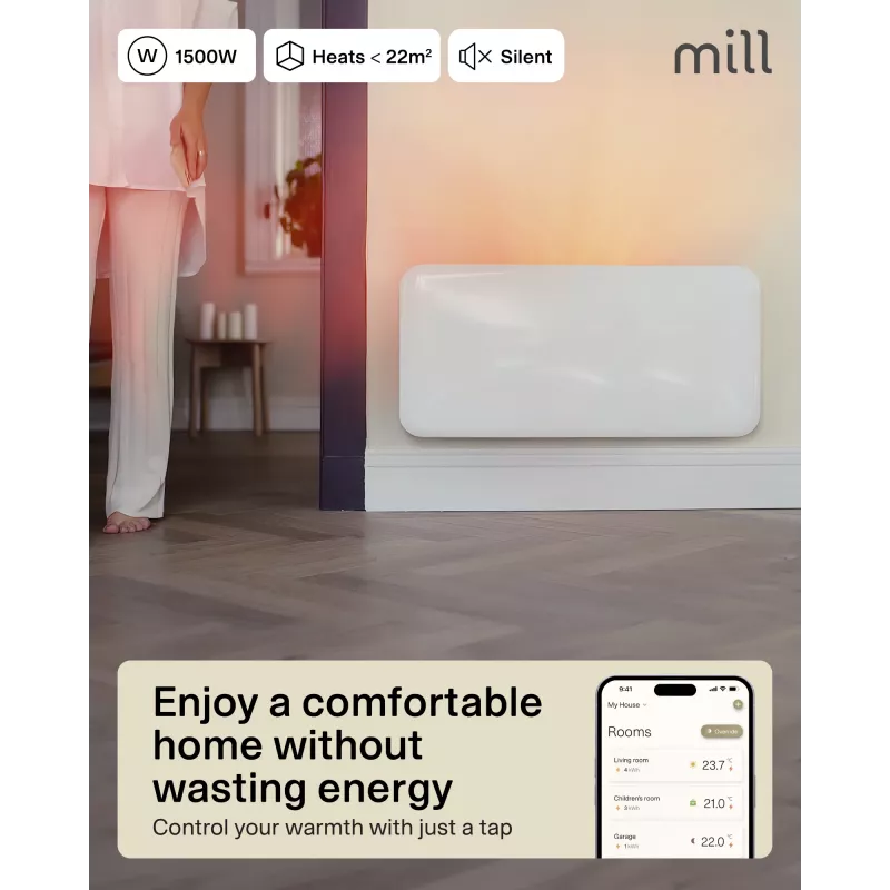 Mill WiFi Panel Heater | PA1500WIFI4A | emisor térmico | 1500 W | apto para habitaciones de hasta 22 m² | blanco | IPX4
