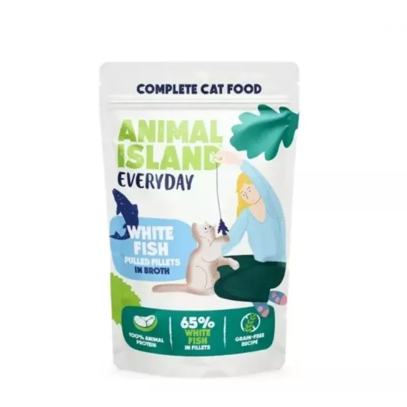 ANIMAL ISLAND pescado blanco en caldo comida para gatos monopaquete 40x85g