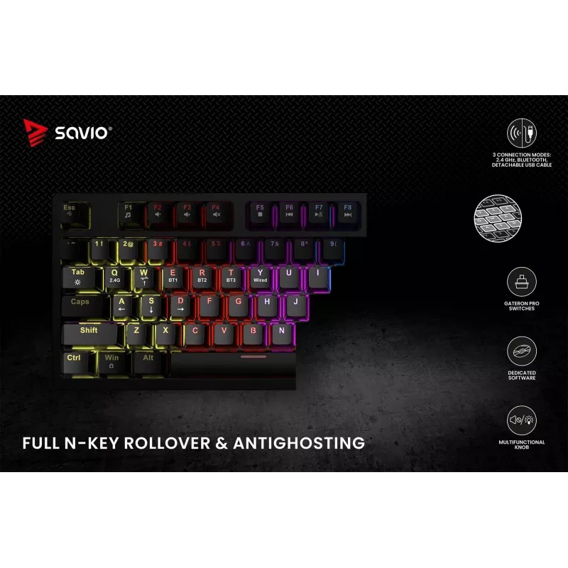 Savio Phenix SAVGK-RED Teclado gaming USB RF Wireless Bluetooth QWERTY