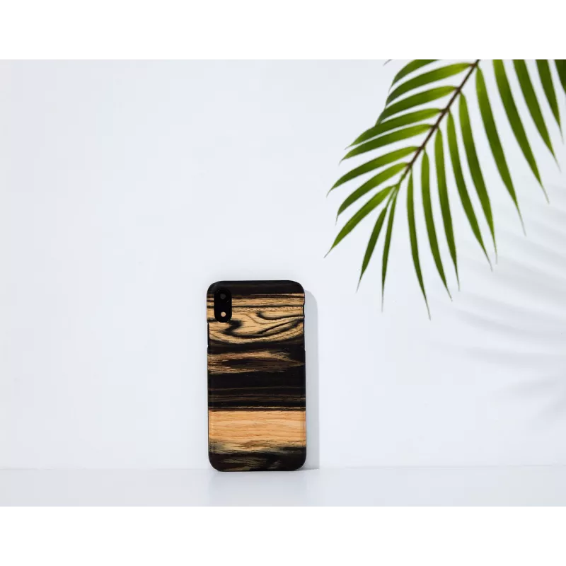 Funda para móvil man and wood para iPhone XR — parte trasera de madera ébano blanco, carcasa protectora