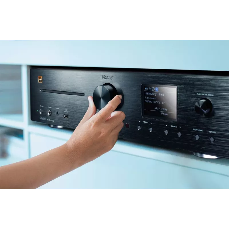 Receptor estéreo Magnat MC 400 — 2.0 canales, 40 W por canal, reproductor de CD, Wi-Fi, Bluetooth, DAB/FM, Ethernet (negro)