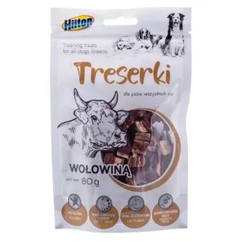 Premios de adiestramiento para perros Hilton Treaning treats Beef 80 g — snacks blandos de ternera del tamaño de un bocado, proteína 42 %, humedad 18 %