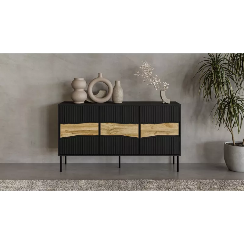 Cama Meble INSERTO 3D cómoda, 143,5x40x80 cm, negra, con LED