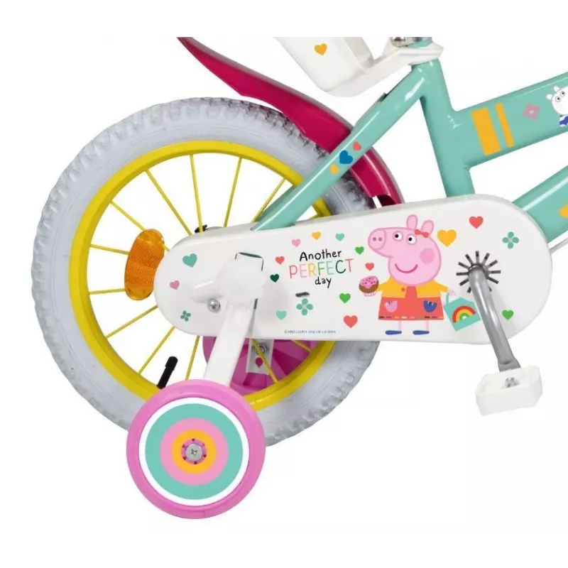 Bicicleta infantil Toimsa Peppa Pig ruedas de 14 pulgadas, verde, para aprox. 3–5 años, frenos de llanta delantero y trasero, neumáticos de aire