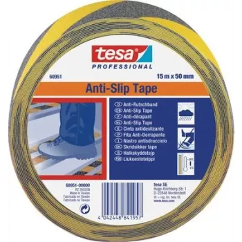 Cinta antideslizante Tesa 60951 negra/amarilla 15 m x 50 mm, cinta de agarre de seguridad bien visible