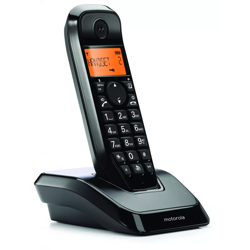 Teléfono DECT Motorola S1201 – inalámbrico, manos libres, identificador de llamadas, agenda de 50 contactos, negro