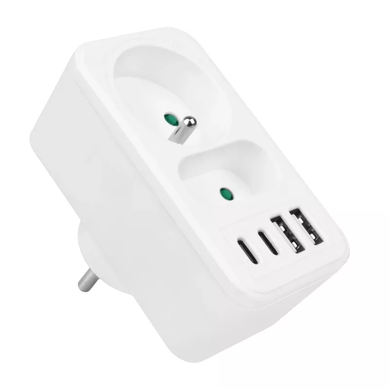 Regleta de enchufes MACLEAN MCE249 F/W – 2 tomas de corriente (16A + 6A) y 4 USB (2× A, 2× C PD 20W)