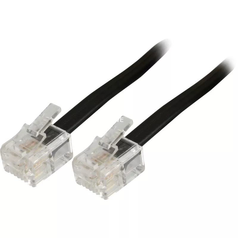 Wentronic Goobay Cable de conexión modular, negro, 10 m - conector macho RJ11/RJ14 (6P4C) a conector macho RJ11/RJ14 (6P4C) (50319)