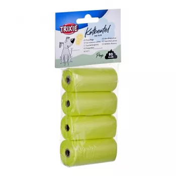 Bolsas de excrementos Trixie Lemon Scented M — 20 unidades por rollo, 4 rollos (80 bolsas), plástico amarillo