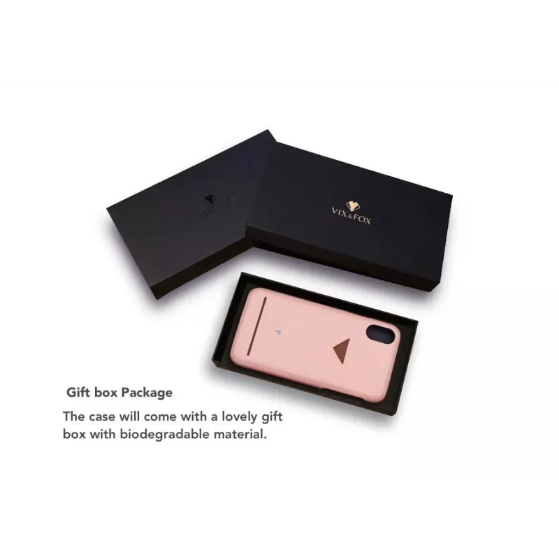 Carcasa trasera con ranura para tarjetas VixFox para iPhone X/XS — funda protectora rosa con compartimento para tarjetas