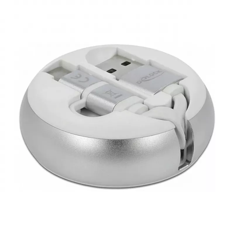 Cable enrollable DeLOCK USB 2.0 2 en 1 Type-A a Micro-B y USB-C™