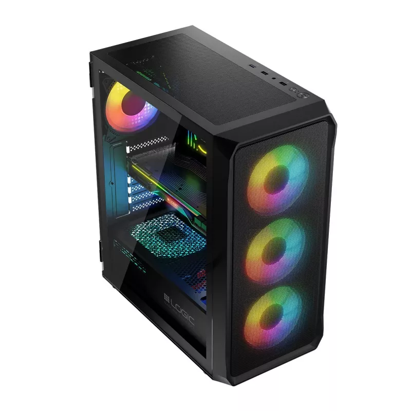 Carcasa LOGIC CONCEPT Portos ARGB ATX Mid-Tower, negra