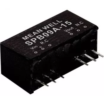 Adaptador de alimentación/inversor Mean Well SPB09C-15 — entrada 36-75 V, salida 15 V, 9 W, RoHS, profundidad 24 mm