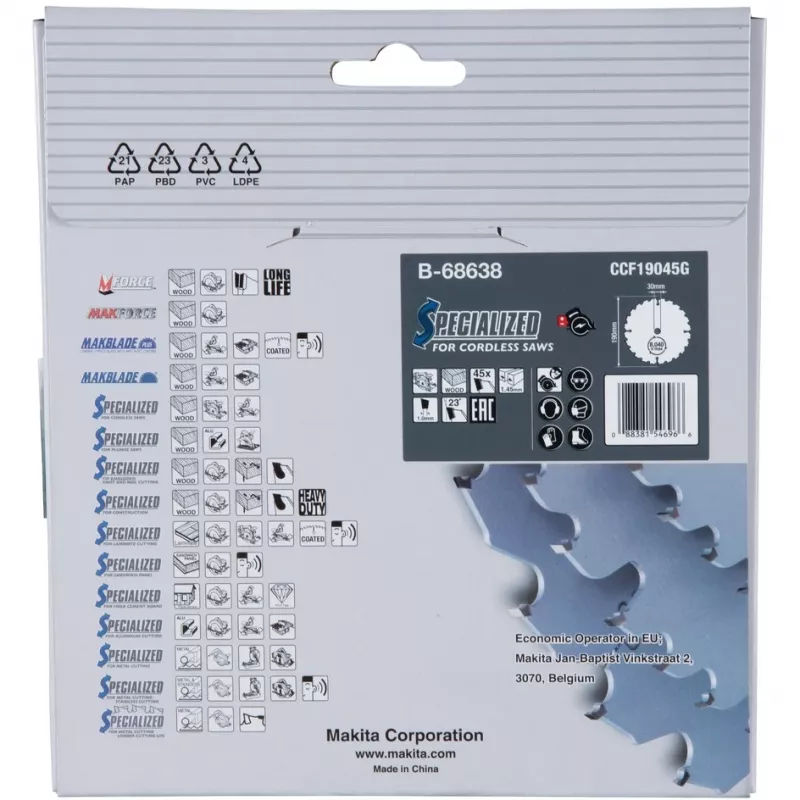 Makita Efficut - hoja de sierra circular - para madera, metal - 190 mm - 45 dientes (B-68638)