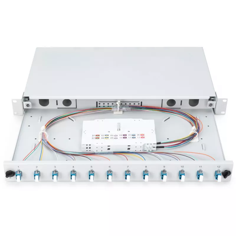 CAJA DE EMPALME DE FIBRA ÓPTICA LC OS2 1U 12XLC OS2 PIGTAILS ACOPLADOR