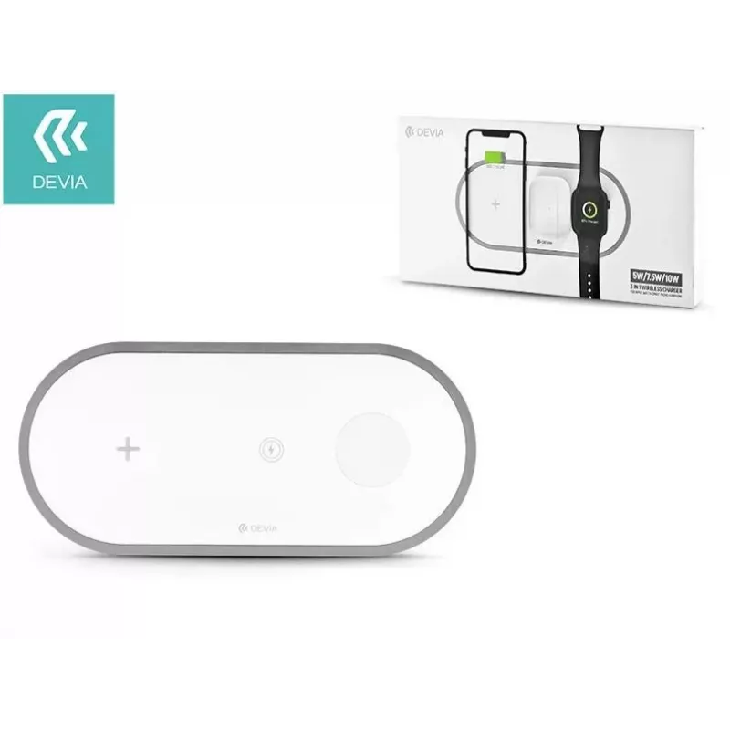 Cargador inalámbrico 3 en 1 Devia V4 10W — para smartphone, Apple Watch, auriculares