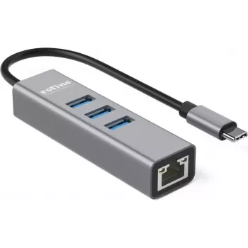 ROLINE Adaptador USB Type-C - Gigabit Ethernet + hub 3x - Digital/Datos (12.02.1127)