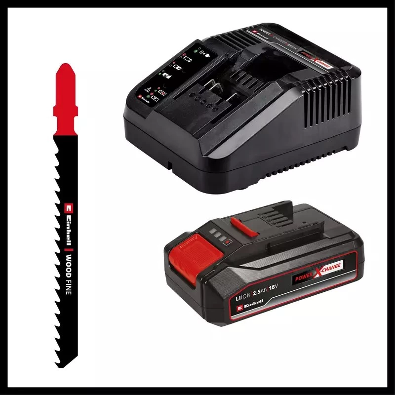 Einhell TC-JS 18/70 Li sierra de calar a batería 4321280, Power X-Change, 18 V, 2700 carreras/min, profundidad de corte 70 mm, con batería de 2,5 Ah y cargador, rojo/negro