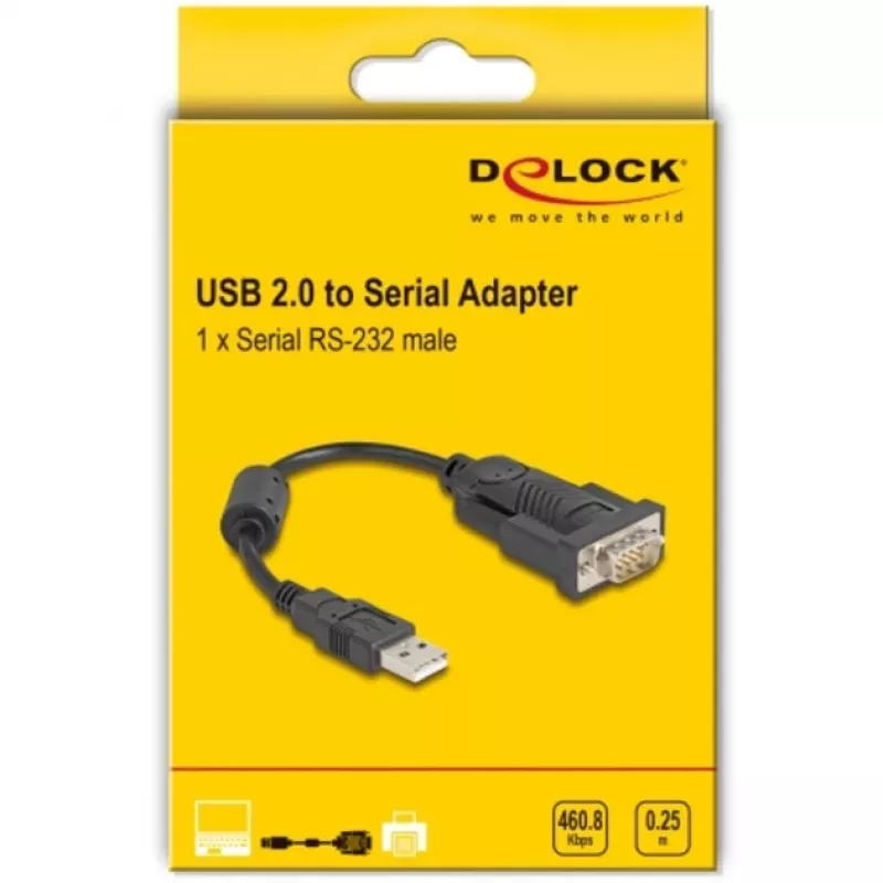 Adaptador DeLOCK USB 2.0 Type-A a serie RS-232 D-Sub 9 pines conector macho 0,25 m