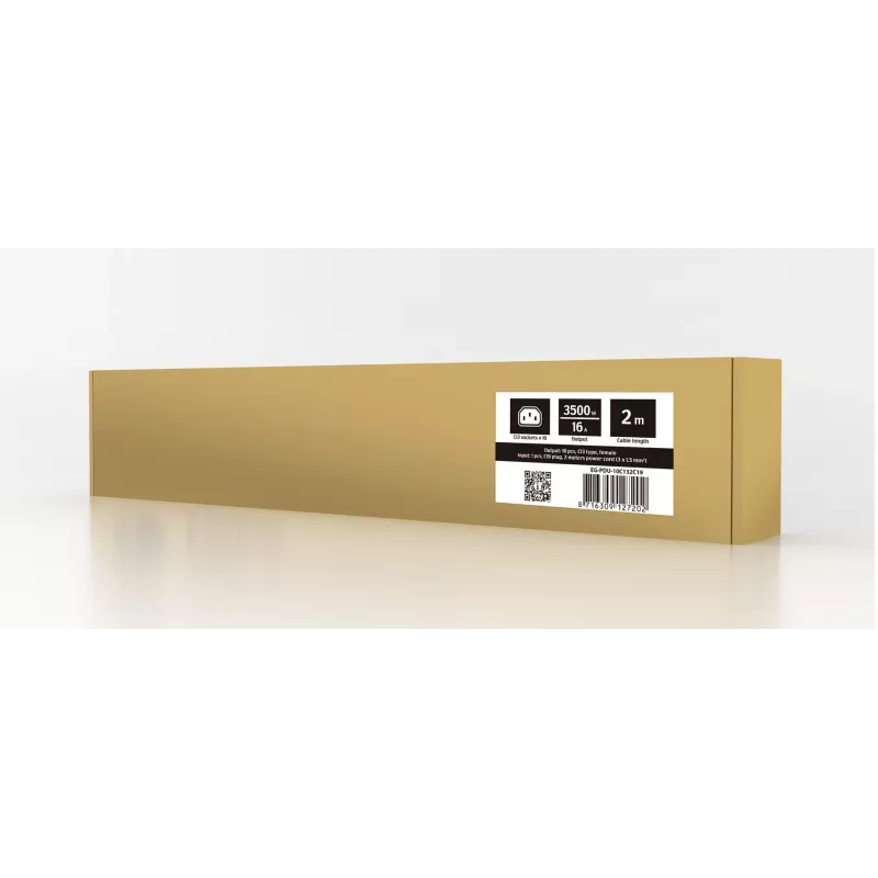 Unidad de distribución de corriente GEMBIRD EG-PDU-10C132C19 — 10x tomas C13, rack 1HE, entrada C19 16A, cable de 2 m, 3500 W