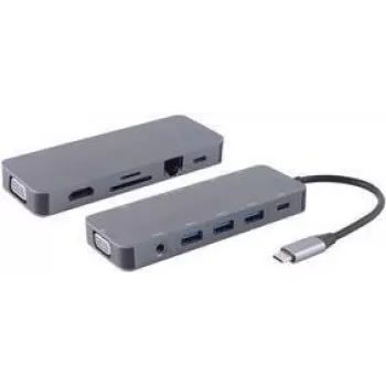 shiverpeaks ®-BASIC-S--USB-DOCK--Estación de acoplamiento multipuerto USB-C, 11 en 1, HDMI, VGA, PD, Hub, SD, LAN, AUX (BS14-05028)