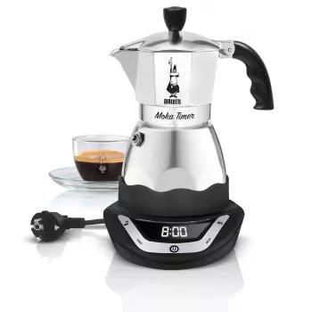 Cafetera moka eléctrica BIALETTI 3 tazas Moka Timer, pantalla LED programable, carcasa de aluminio, depósito de jarra